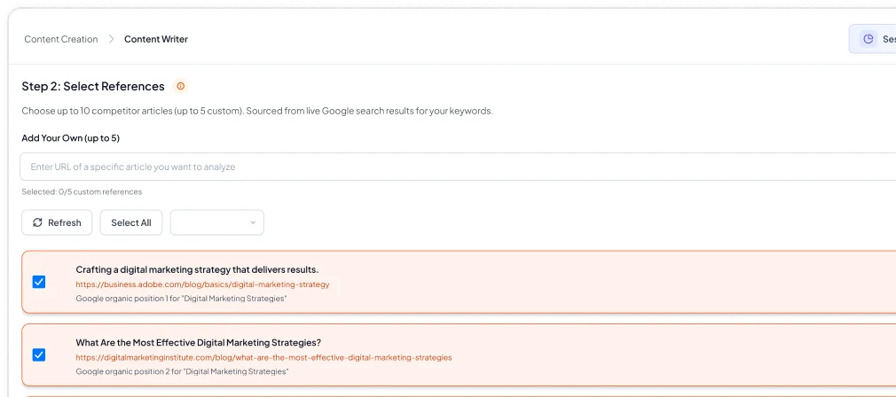 Select Your References - Select context and reference sources