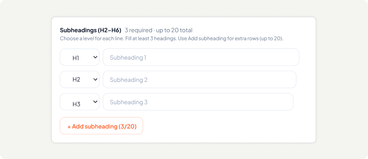Content Configuration - Subheadings, requirements and level of detail