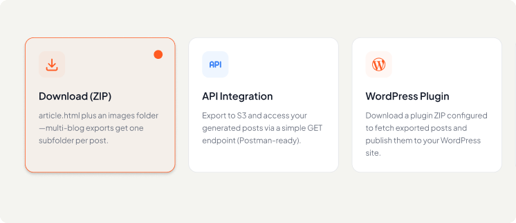 Content Export - ZIP download, API integration, WordPress plugin