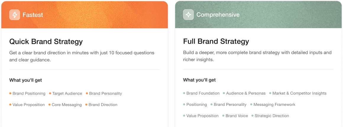 Choose Your Path - Quick Brand Strategy and Full Brand Strategy comparison