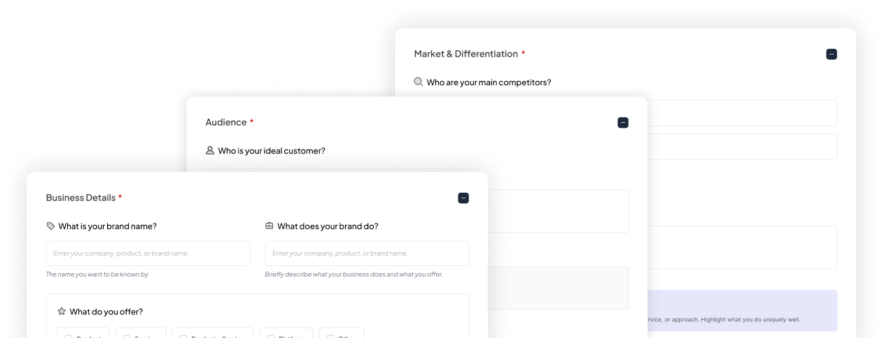 Define Your Brand - Guided questions questionnaire interface