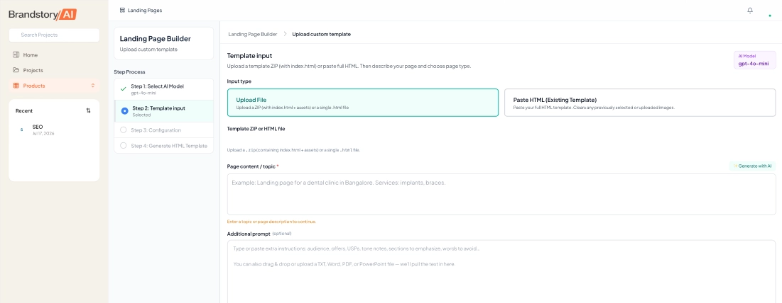 Add Your Brief - Landing page details and brief configuration