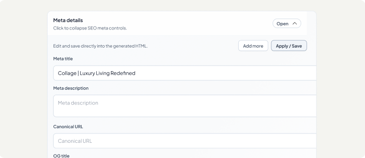SEO Controls - Meta tags, canonical and OG settings