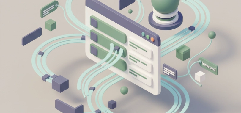 Programmatic SEO - Interconnected web nodes and data pipelines
