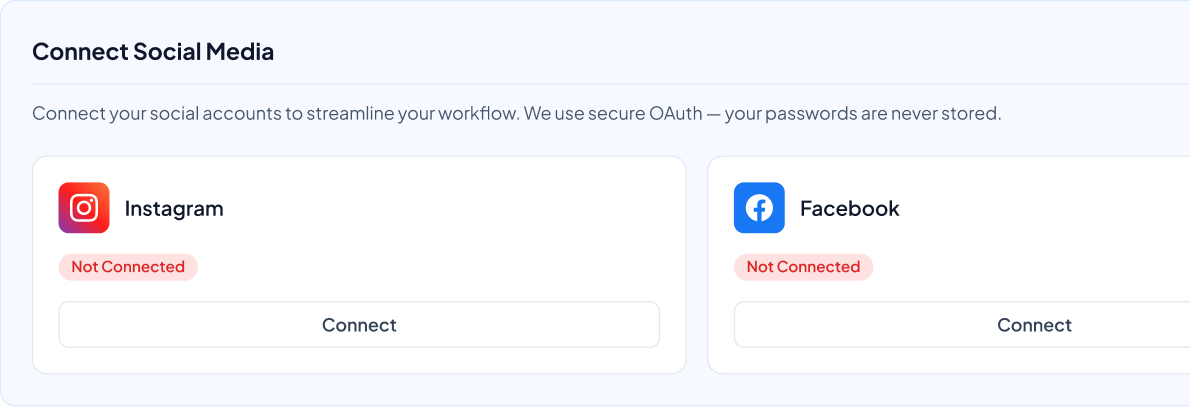 Connect Your Accounts - Connect social media channels