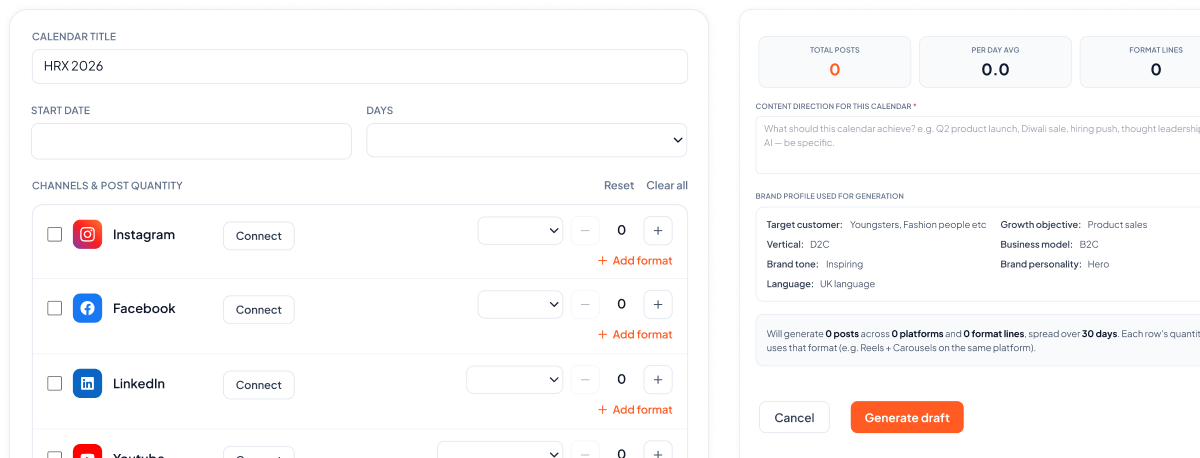 Generate Your Calendar - Schedule start dates, platforms and formats