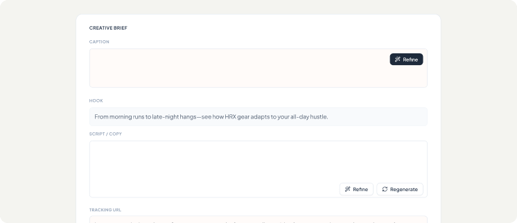 Creative Briefs - Caption, hook, and copy structure